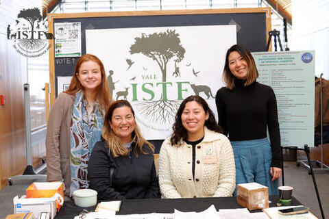 Emma Grover ‘23 MESc (conference co-chair), Grizelle González (Director, International Institute of Tropical Forestry), Leah Andino ‘23 MFS (ISTF organizer), and Angela Xue ‘23 MEM (conference co-chair) welcome attendees at the conference registration table in Kroon Hall. Photo by: Frederick Addai ‘23 MF.