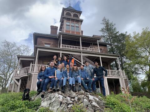 The Master of Forestry and Master of Forest Science class of 2023 pictured in front of Marsh Hall at The Forest School’s graduation reception on May 2, 2023. Photo: Sara Santiago 