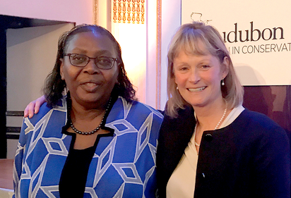 Alumna Dorceta Taylor and YSE Dean Indy Burke pose together after Taylor receives the Rachel Carson Award at the 2018 Audubon Women in Conservation Luncheon.